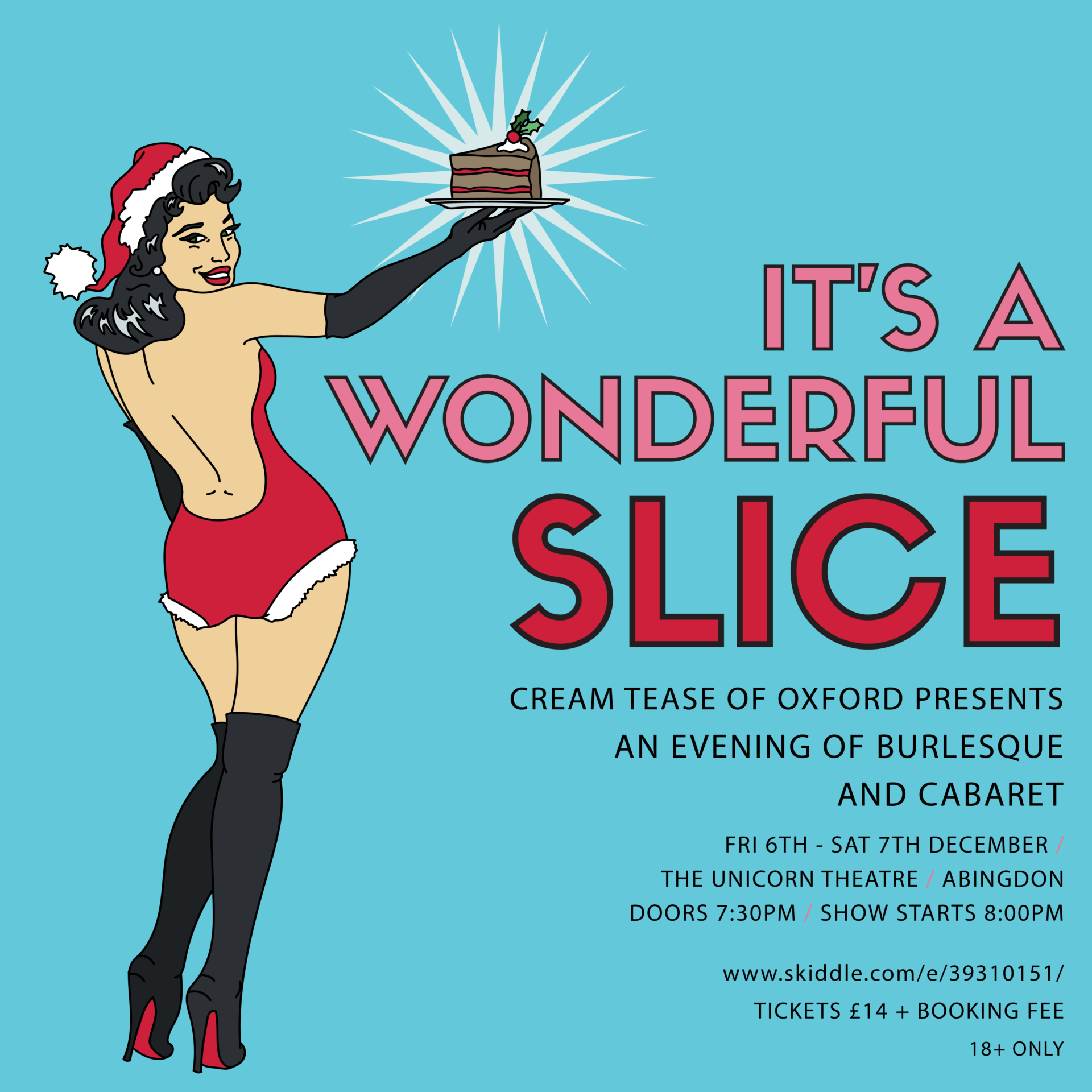 Wonderful Slice Instagram Details-01 (1) It's a Wonderful Slice event graphic showing burlesque girl cartoon and info of the event